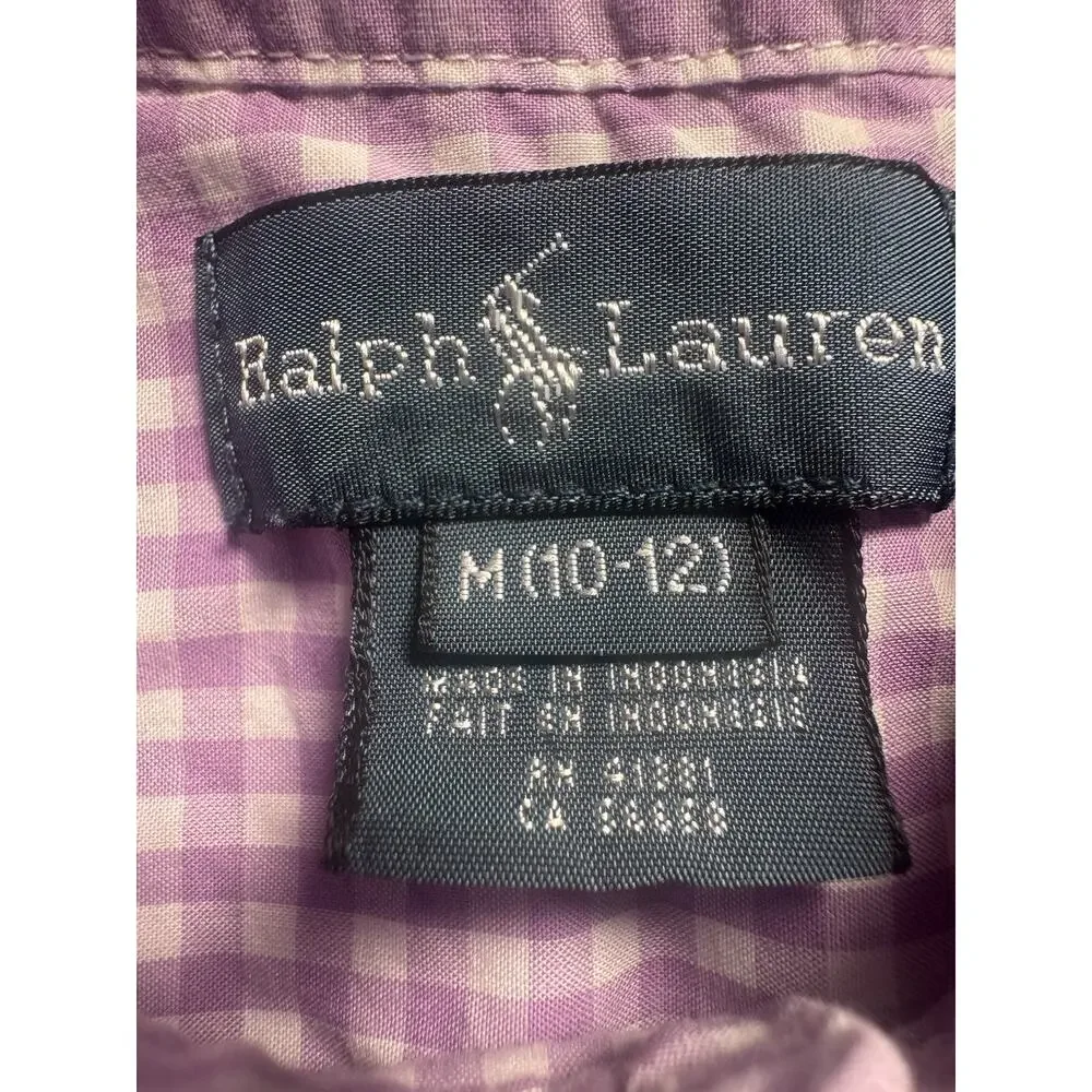 Ralph Lauren Boys M 10-12 Purple Gingham Button Down Shirt Long Sleeve Pony